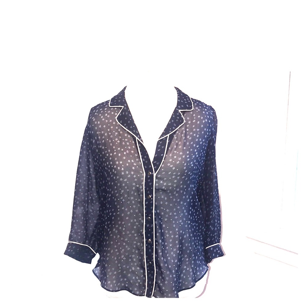 Dolce Vita Navy Blue Sheer Top Size Small